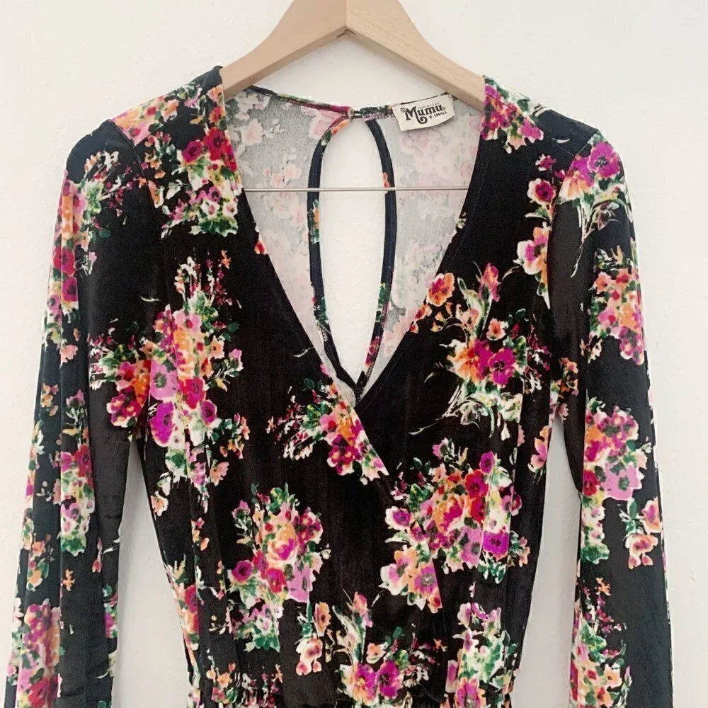 Show Me Your‎ Mumu Black Velvet Kelsey Romper XS​​​​​​​​​​​​​​​​​​​​​​​​​​​​​​